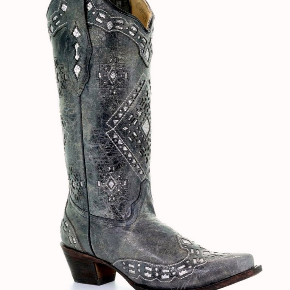 Corral Women's Cowboy Boots ~ Grey w/Glitter Inlays ~ Size 9 ~ Wide Calf ~ NWOT